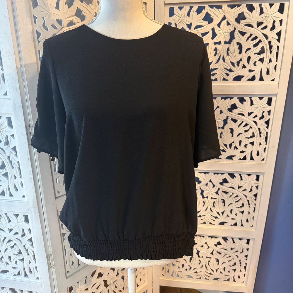 Michael Kors Black Short Sleeve Top with Gold Accents Sz L